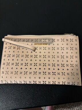 MICHAEL Michael Kors Blush Perforated Wristlet Clutch with Gold Logo